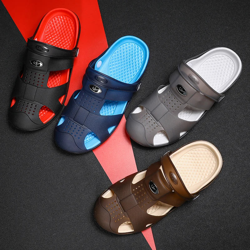Summer Home Men Slippers Simple Black Shoes Non-Slip Bathroom Beach Slides Flip Flops Outdoor Slippers Size 40-45
