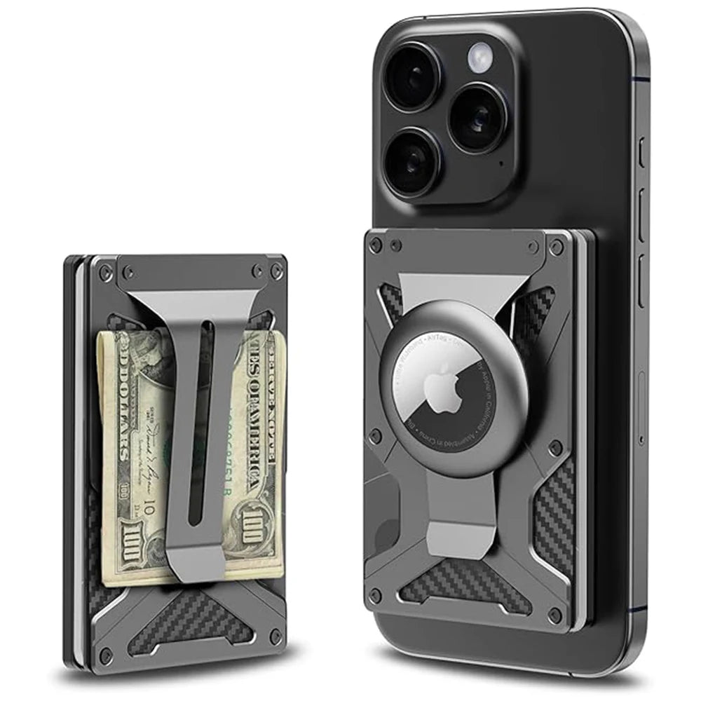 Mag Safe Wallet Money Clip, Air Tag Holder and Money Clip, [With1 Magnetic Sheets], for Magnetic and Non-Magnetic Phones
