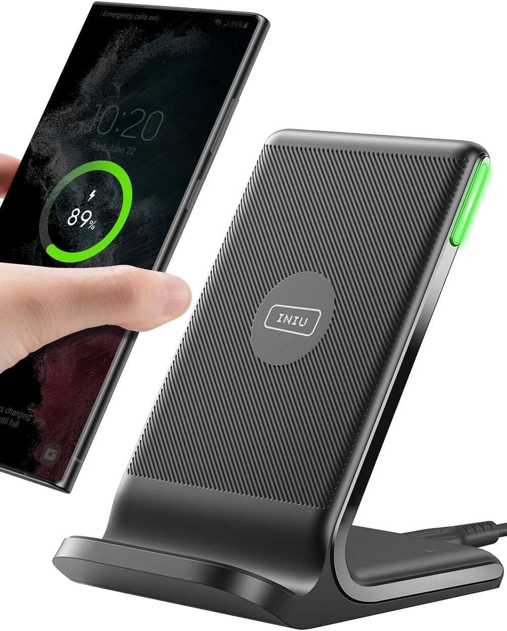 Wireless Charger, 15W Fast Charging Station with Adaptive Light for Iphone and Samsung, Black