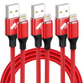 3 Pack 6FT Cables Compatible with Iphone 14/13/12/11/10, Nylon Braided Charging 3A Fast Charger Cord, Red