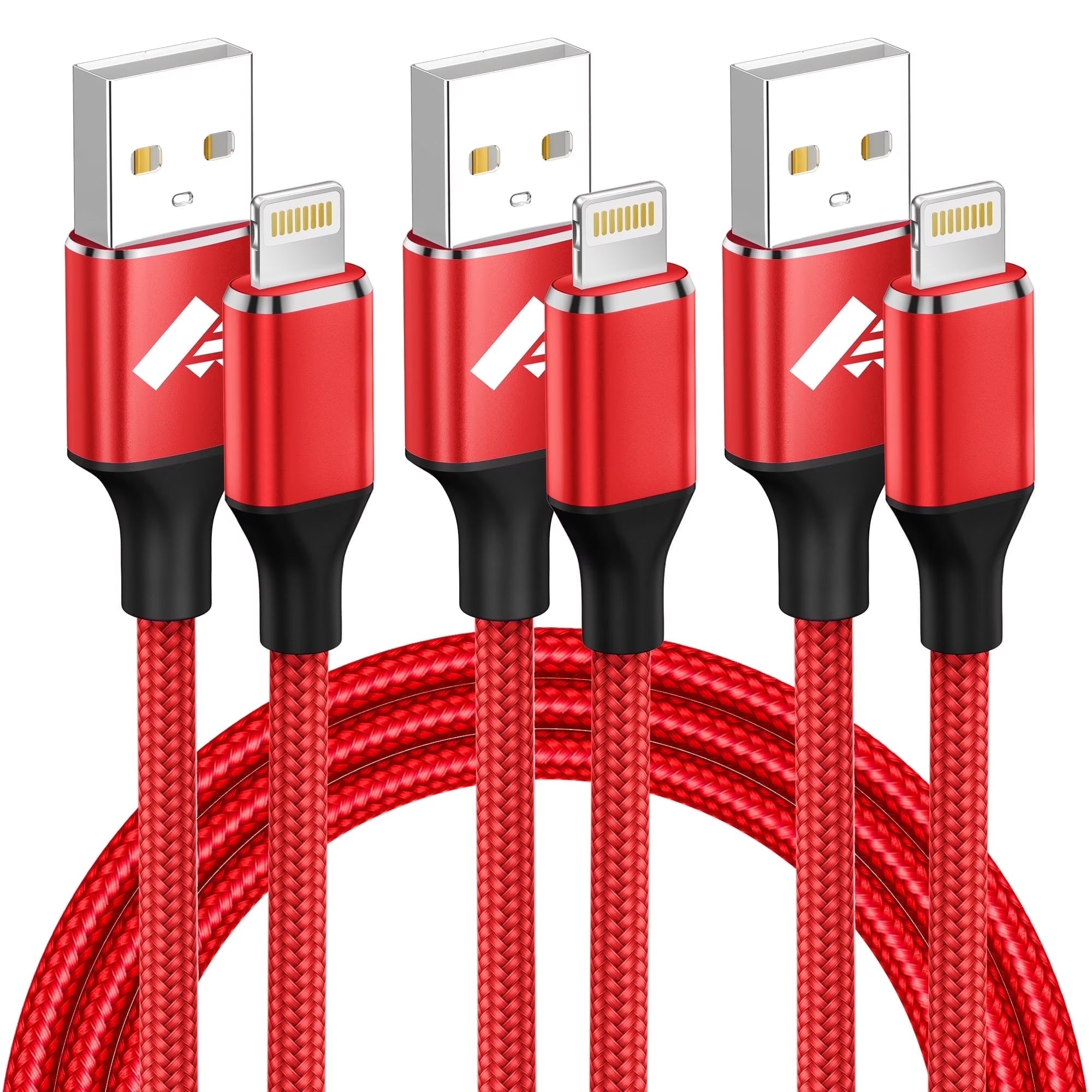 3 Pack 6FT Cables Compatible with Iphone 14/13/12/11/10, Nylon Braided Charging 3A Fast Charger Cord, Red